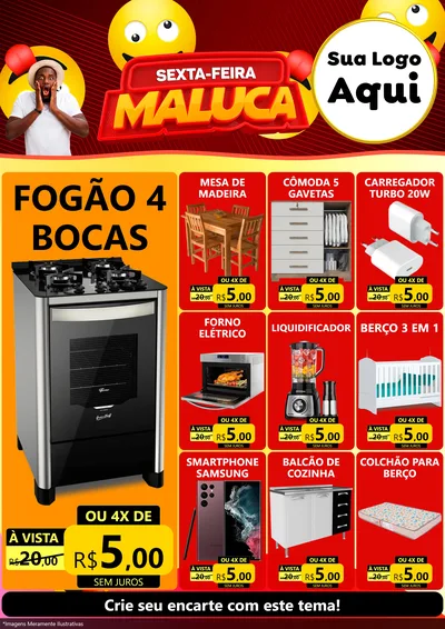 Modelo de Encarte para Encarte A4 Vertical com o tema Sexta-feira Maluca para Móveis e Eletro