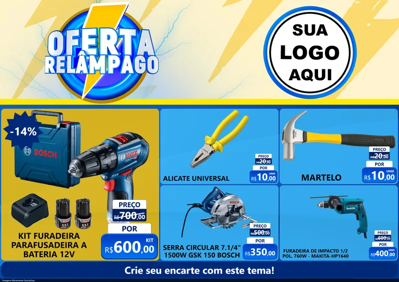 Modelo de Encarte para Encarte A4 Horizontal com o tema Oferta Relâmpago para Maquinas e Ferramentas