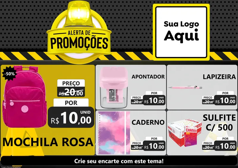 Modelo de Encarte para Encarte A4 Horizontal com o tema Alerta de Promoções para Papelaria
