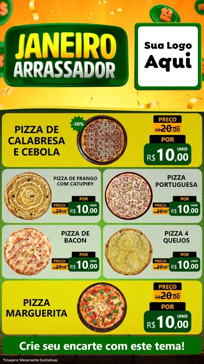 Modelo de TV para TV Vertical com o tema Janeiro Arrasador para Pizzaria