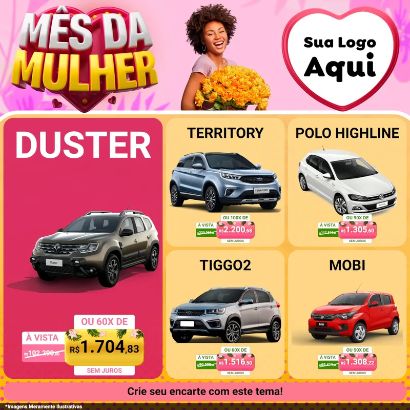 Modelo de Rede Social para Feed Facebook com o tema Mês da Mulher para Concessionaria de Carros