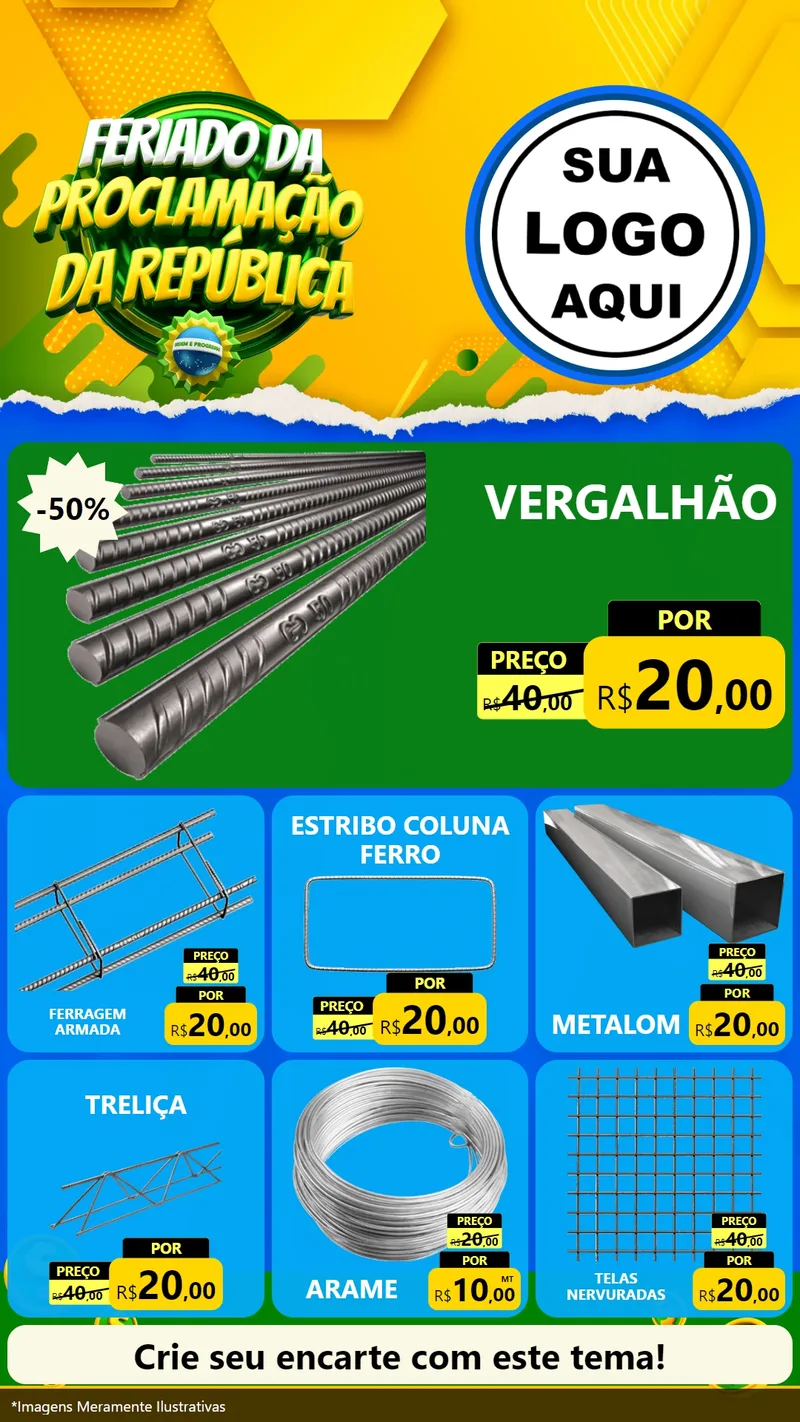 Modelo de Rede Social para Stories com o tema Feriado da Proclamação da República para Ferragens