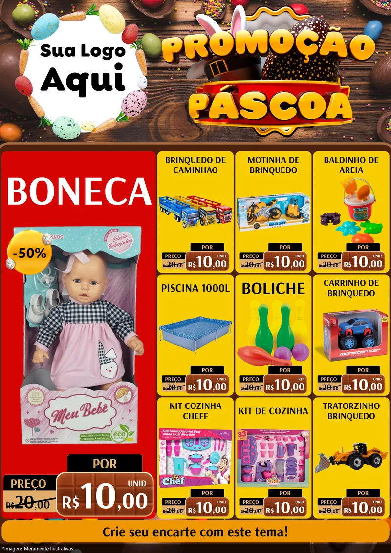 Modelo de Encarte para Encarte A4 Vertical com o tema Promoção Páscoa para Brinquedos