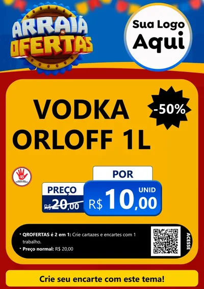 Modelo de Cartaz para Cartaz A4 Vertical com o tema Arraiá de Ofertas - Junina para Distribuidora de bebidas