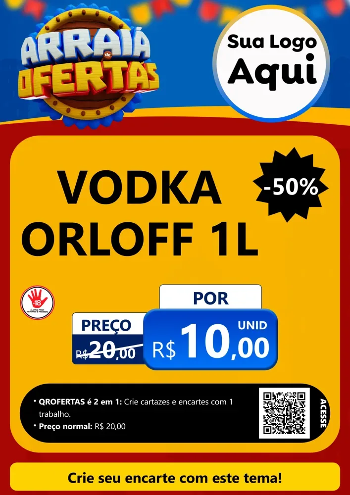 Modelo de Cartaz para Cartaz A4 Vertical com o tema Arraiá de Ofertas - Junina para Distribuidora de bebidas