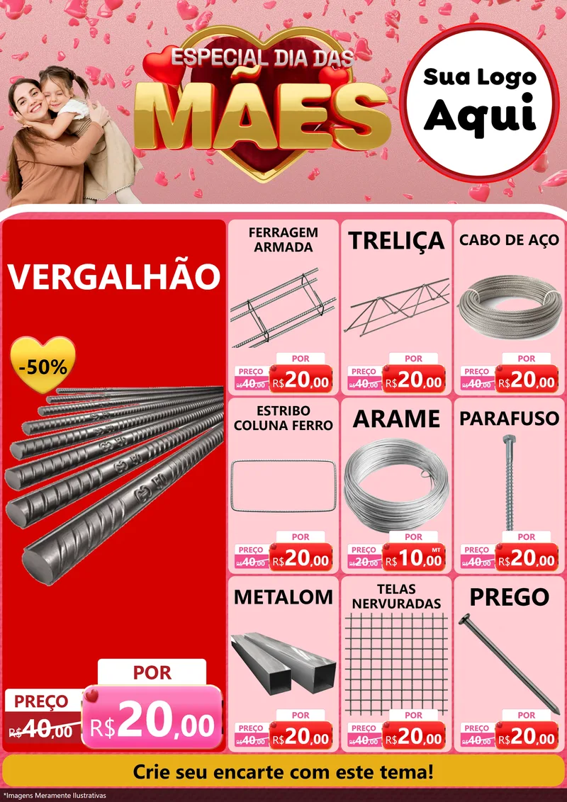 Modelo de Encarte para Encarte A4 Vertical com o tema Especial Dia Das Mães para Ferragens