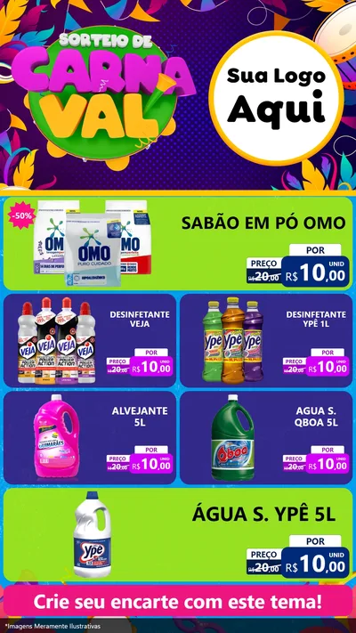 Modelo de TV para TV Vertical com o tema Sorteio de Carnaval para Produtos de Limpeza