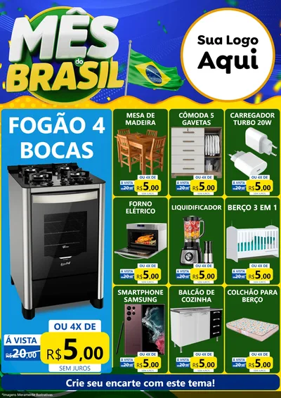 Modelo de Encarte para Encarte A4 Vertical com o tema Mês do Brasil para Móveis e Eletro