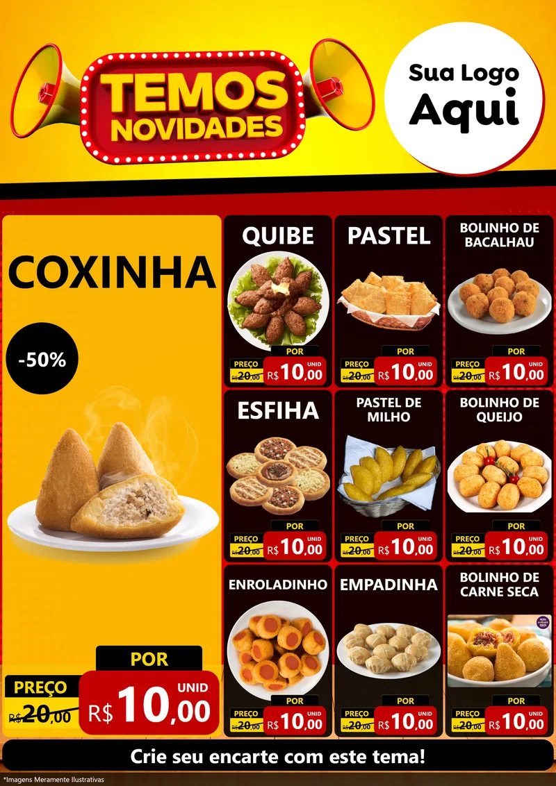 Modelo de Encarte para Encarte A4 Vertical com o tema Temos Novidades para Salgadaria