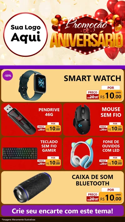 Modelo de TV para TV Vertical com o tema Promoção de Aniversário para Informática