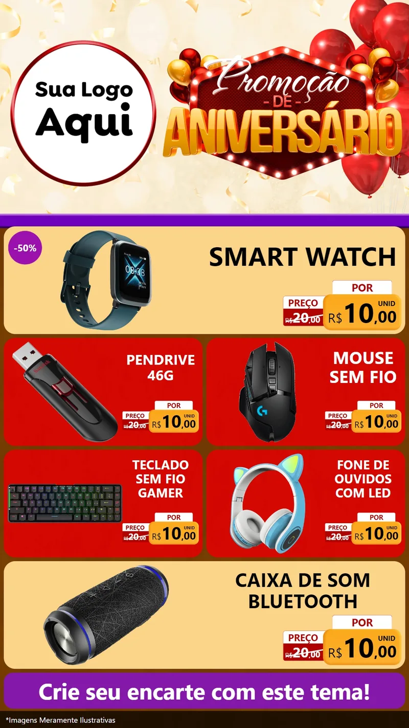 Modelo de TV para TV Vertical com o tema Promoção de Aniversário para Informática