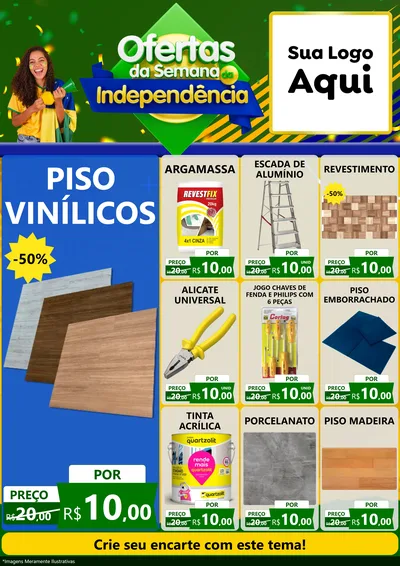 Modelo de Encarte para Encarte A4 Vertical com o tema Ofertas da Semana da Independência para Material para Construção