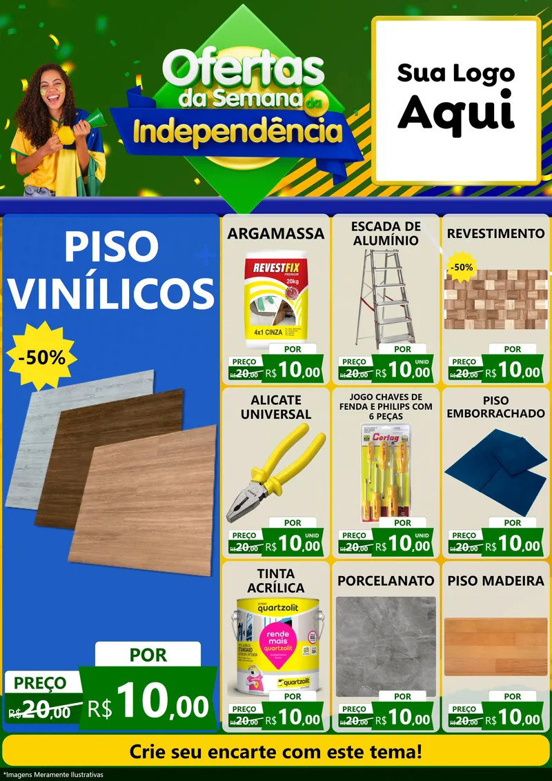 Modelo de Encarte para Encarte A4 Vertical com o tema Ofertas da Semana da Independência para Material para Construção