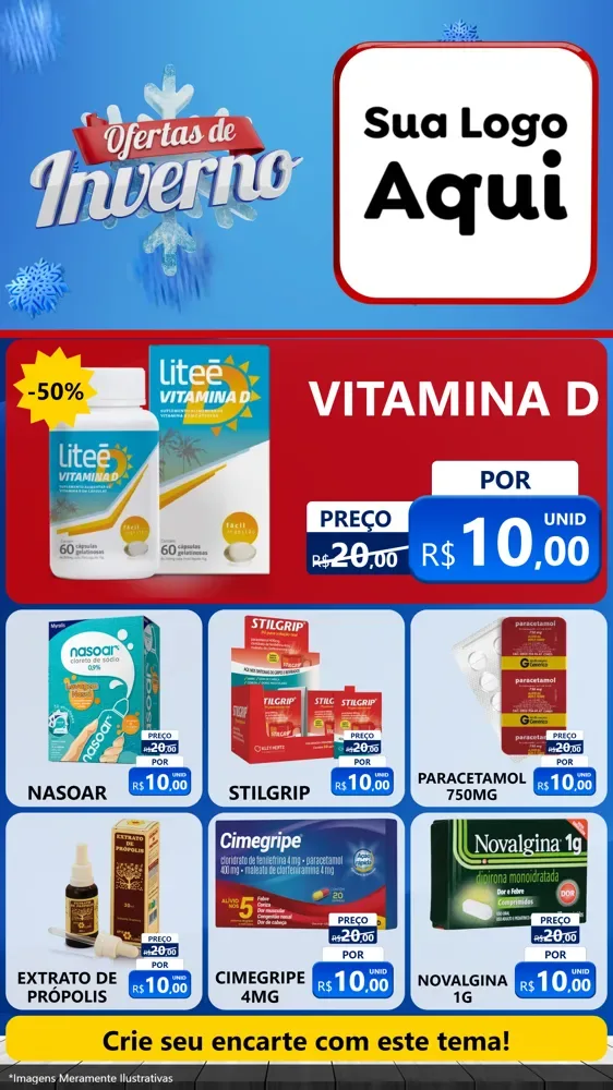 Modelo de Rede Social para Stories com o tema Ofertas de Inverno para Farmácia