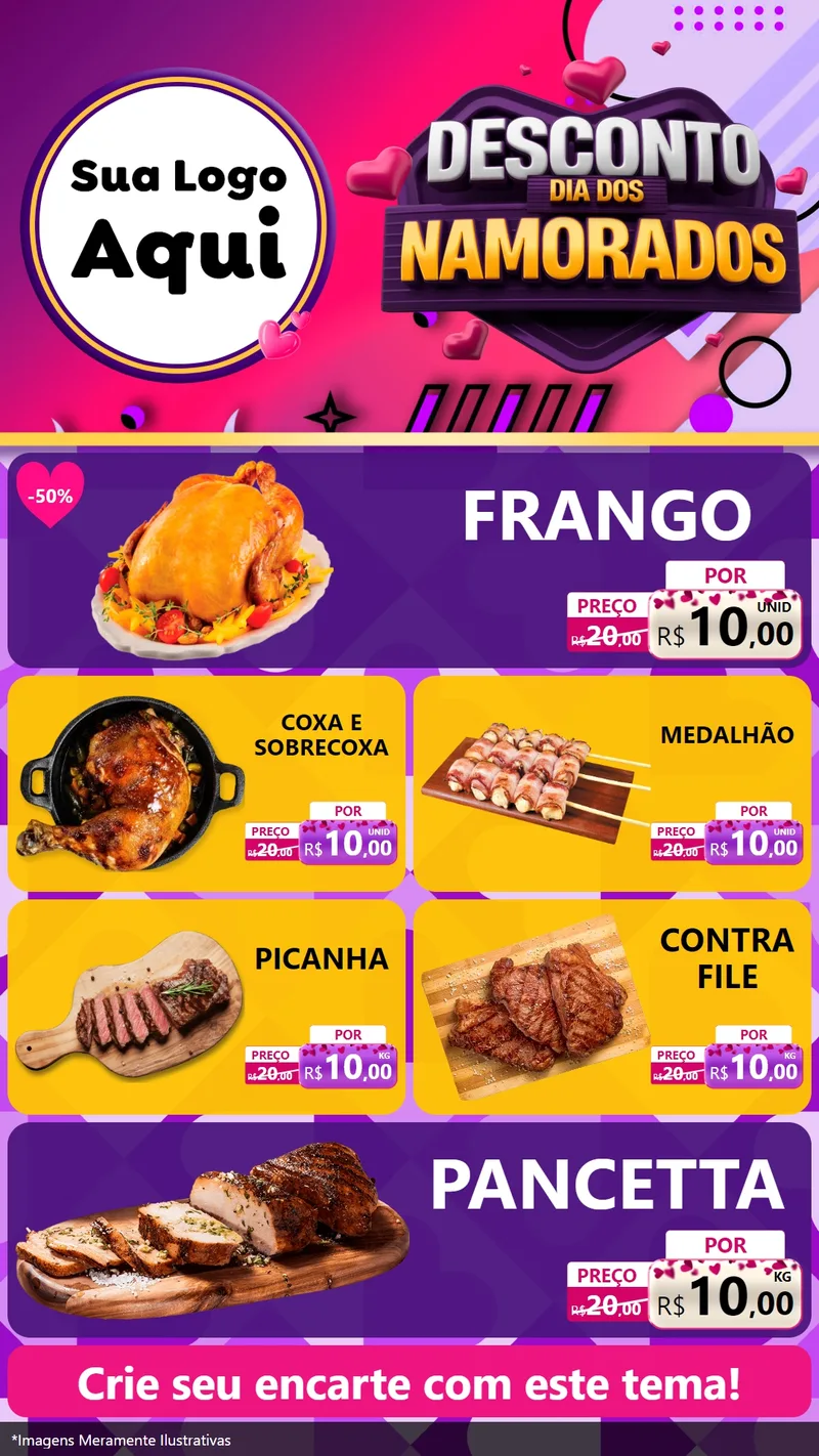 Modelo de TV para TV Vertical com o tema Desconto Dia dos Namorados para Assados