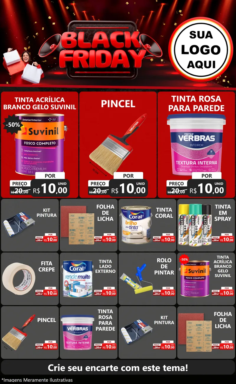 Modelo de Encarte para Encarte Grande com o tema Black Friday para Tintas e Ferramentas