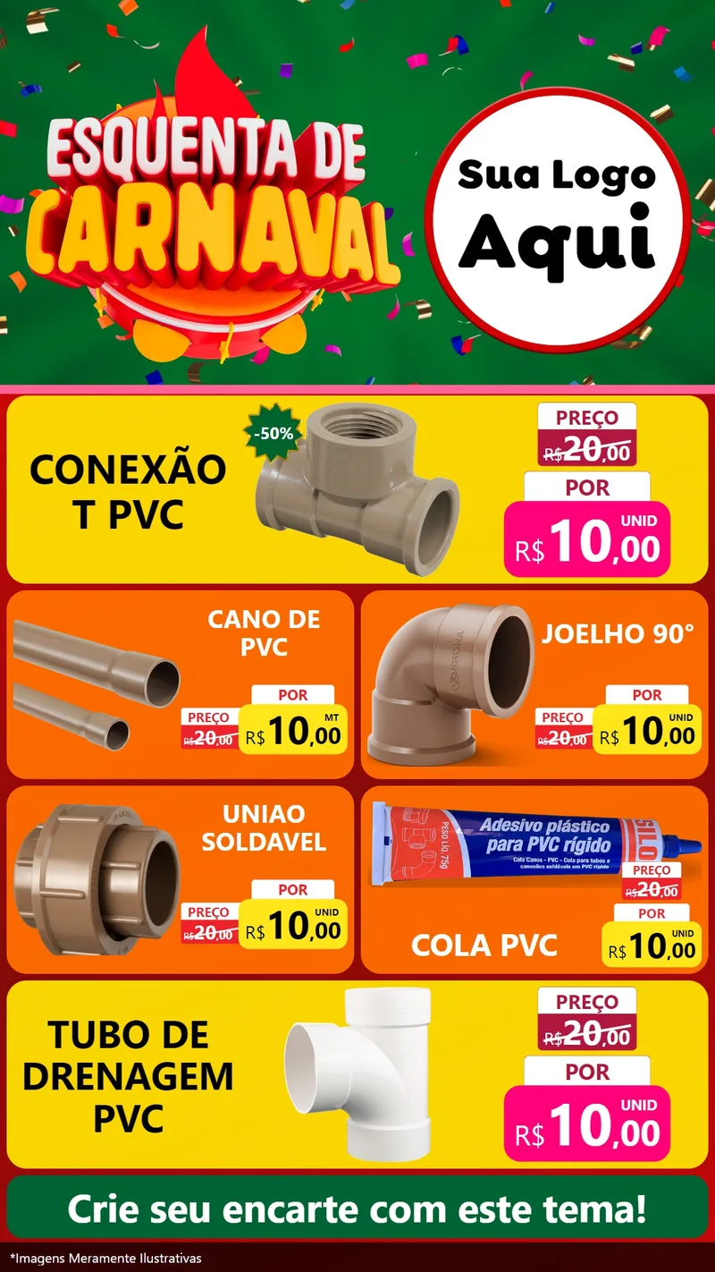Modelo de TV para TV Vertical com o tema Esquenta de Carnaval para Tubos e conexões