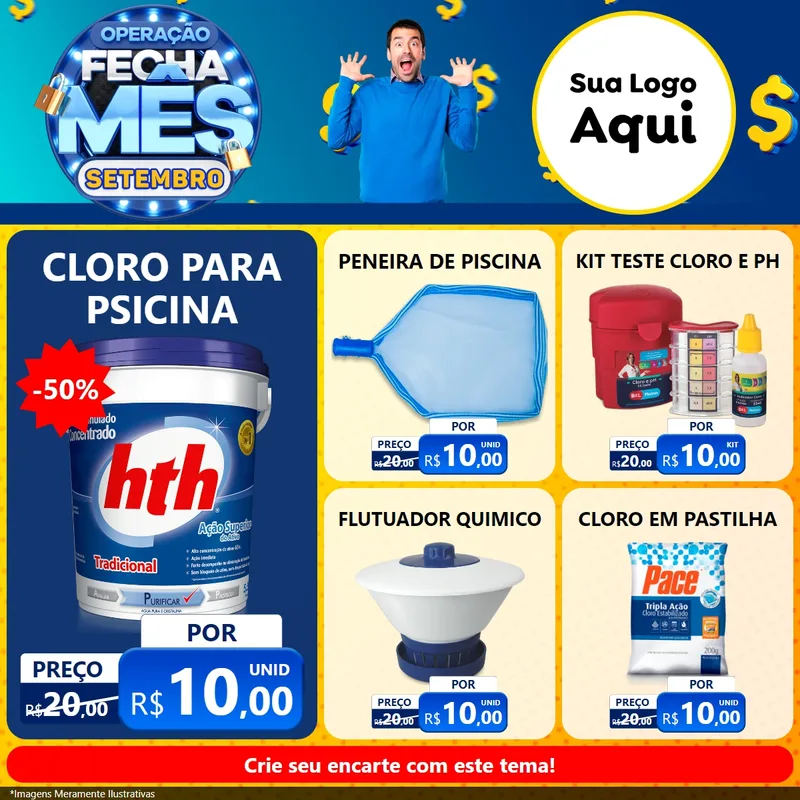 Modelo de Rede Social para Feed Facebook com o tema Operação Fecha Mês Setembro para Produtos para Piscina