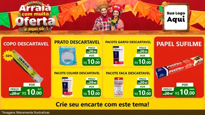 Modelo de TV para TV Horizontal com o tema Arraiá Com Muita Oferta - É Aqui Sô! para Embalagens