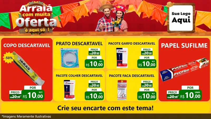 Modelo de TV para TV Horizontal com o tema Arraiá Com Muita Oferta - É Aqui Sô! para Embalagens