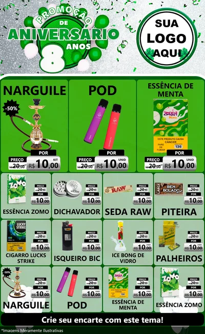 Modelo de Encarte para Encarte Grande com o tema Promoção de Aniversário - 8 Anos para Tabacaria