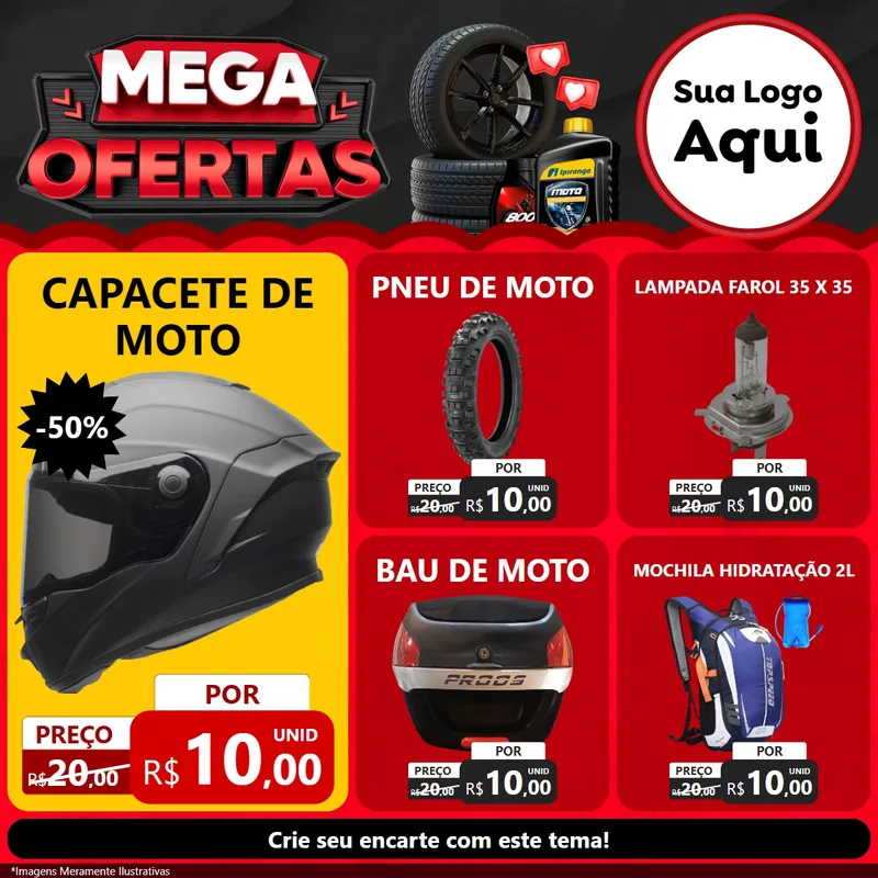 Modelo de Rede Social para Feed Facebook com o tema Mega Ofertas - Motopeças para Moto peças