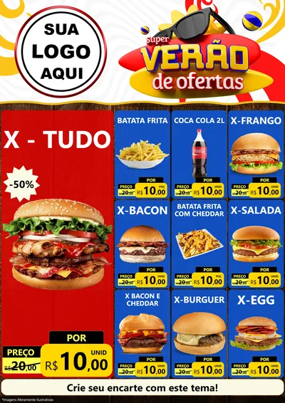 Modelo de Encarte para Encarte A4 Vertical com o tema Super Verão de Ofertas para Hamburgueria
