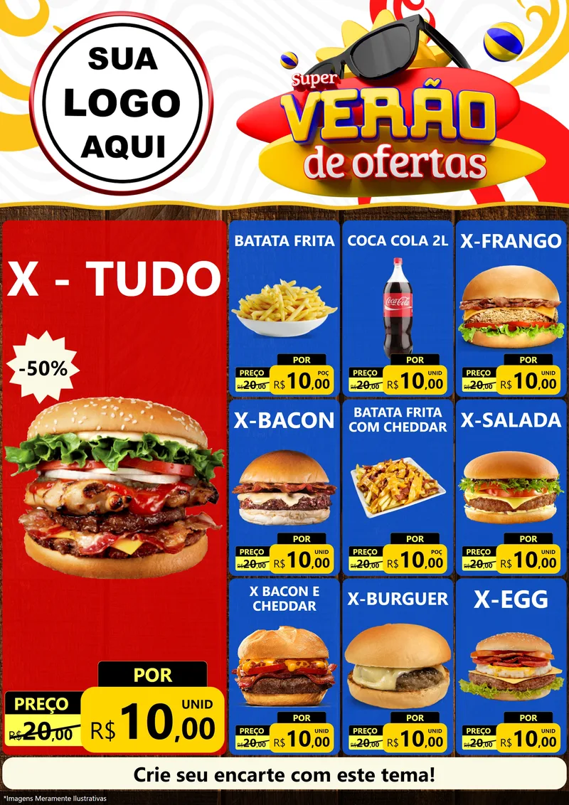 Modelo de Encarte para Encarte A4 Vertical com o tema Super Verão de Ofertas para Hamburgueria