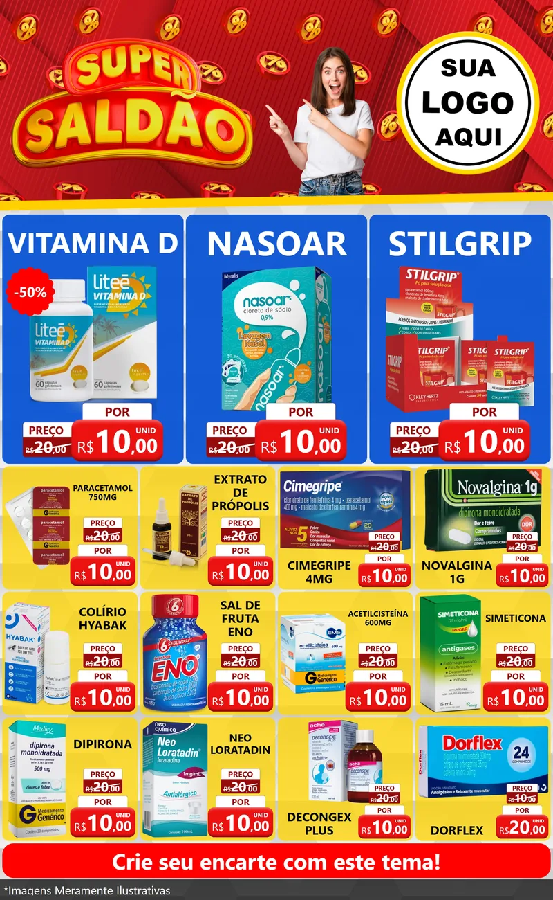 Modelo de Encarte para Encarte Grande com o tema Super Saldão para Farmácia