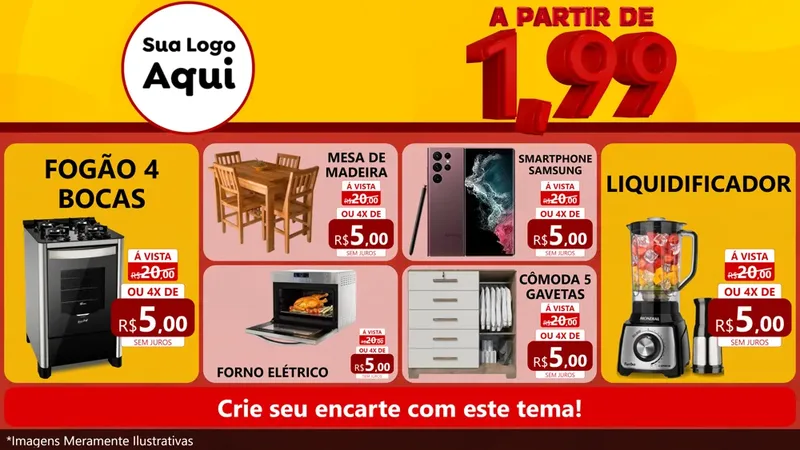 Modelo de TV para TV Horizontal com o tema A Partir de Um e Noventa e Nove - 1,99 para Móveis e Eletro