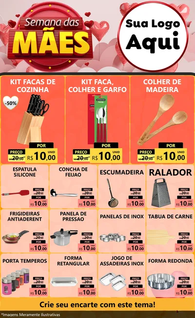 Modelo de Encarte para Encarte Grande com o tema Semana das Mães para Utilidades Domésticas