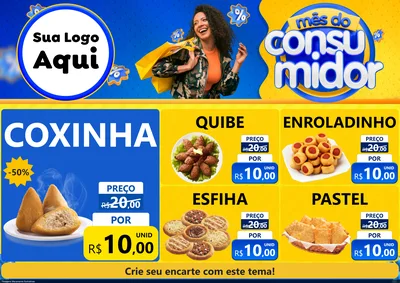 Modelo de Encarte para Encarte A4 Horizontal com o tema Mês do Consumidor para Salgadaria