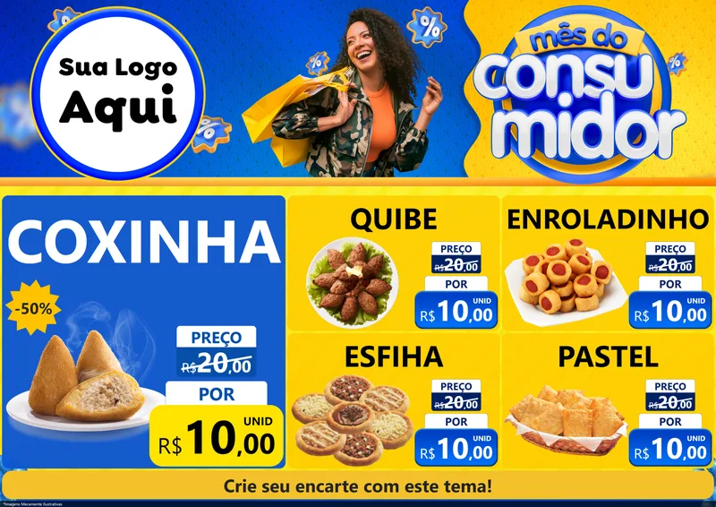 Modelo de Encarte para Encarte A4 Horizontal com o tema Mês do Consumidor para Salgadaria