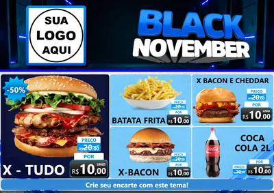Modelo de Encarte para Encarte A4 Horizontal com o tema Black November para Hamburgueria