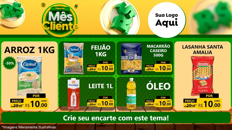 Modelo de TV para TV Horizontal com o tema Especial Mês do Cliente para Supermercado