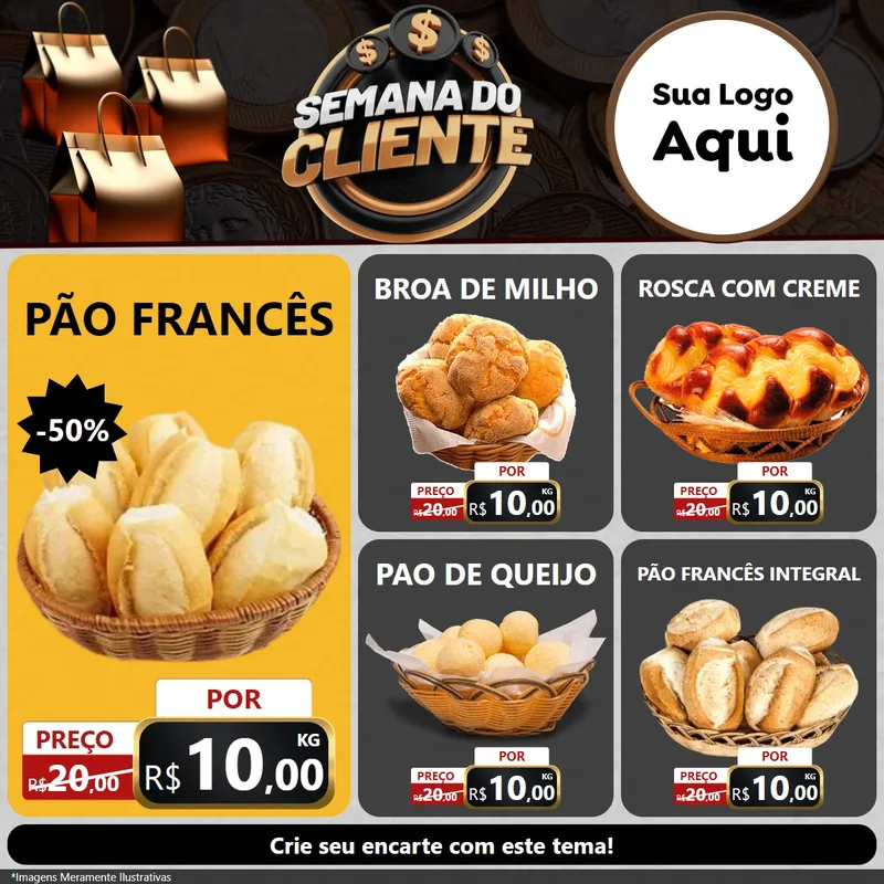 Modelo de Rede Social para Feed Facebook com o tema Semana do Cliente para Padaria