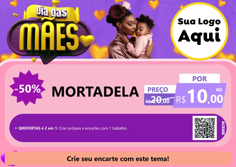 Modelo de Cartaz para Cartaz A4 Horizontal com o tema Dia das Mães para Frios e Laticínios