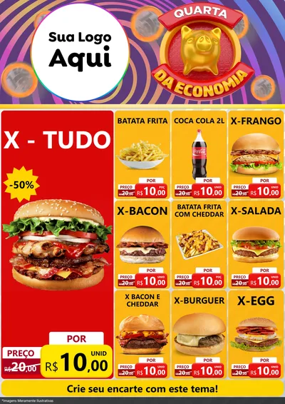 Modelo de Encarte para Encarte A4 Vertical com o tema Quarta da Economia para Hamburgueria