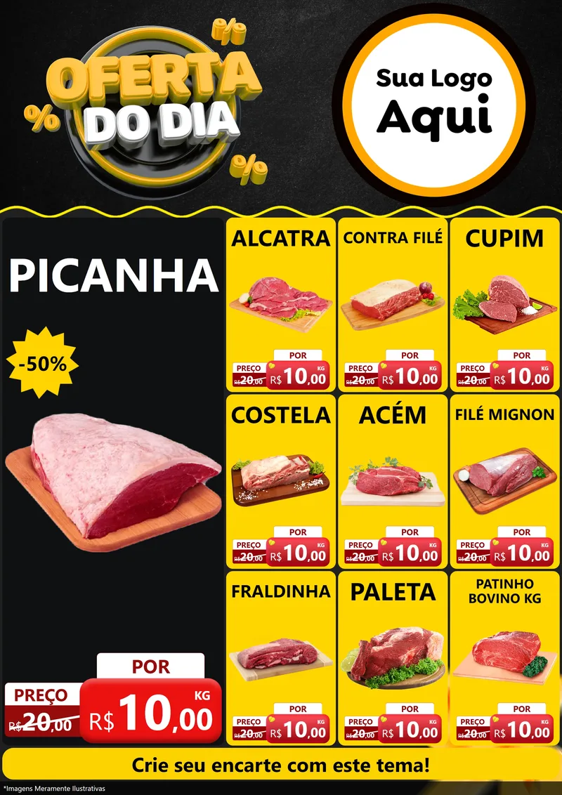 Modelo de Encarte para Encarte A4 Vertical com o tema Oferta Do Dia para Açougue