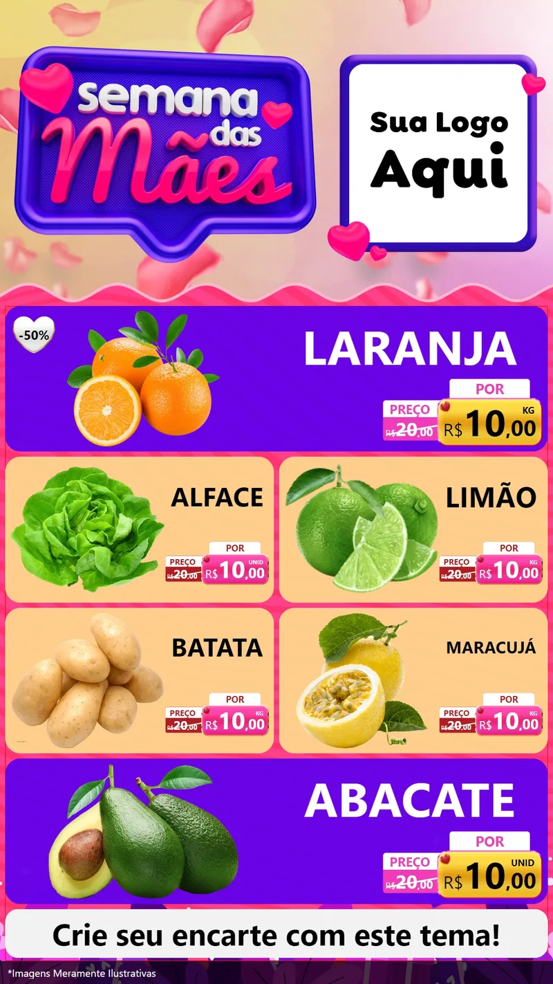 Modelo de TV para TV Vertical com o tema Semana das Mães para Hortifrúti