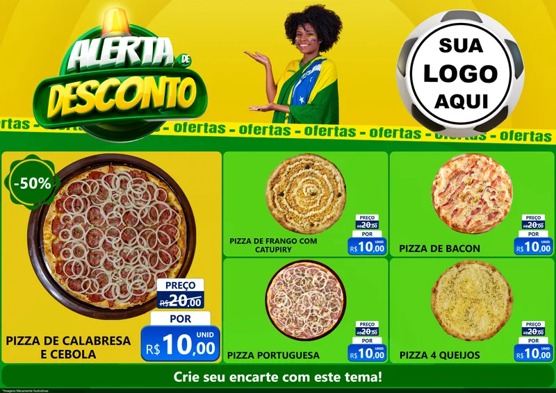 Modelo de Encarte para Encarte A4 Horizontal com o tema Alerta de Desconto para Pizzaria