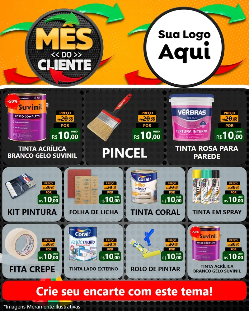 Modelo de Rede Social para Feed Instagram com o tema Mês do Cliente para Tintas e Ferramentas