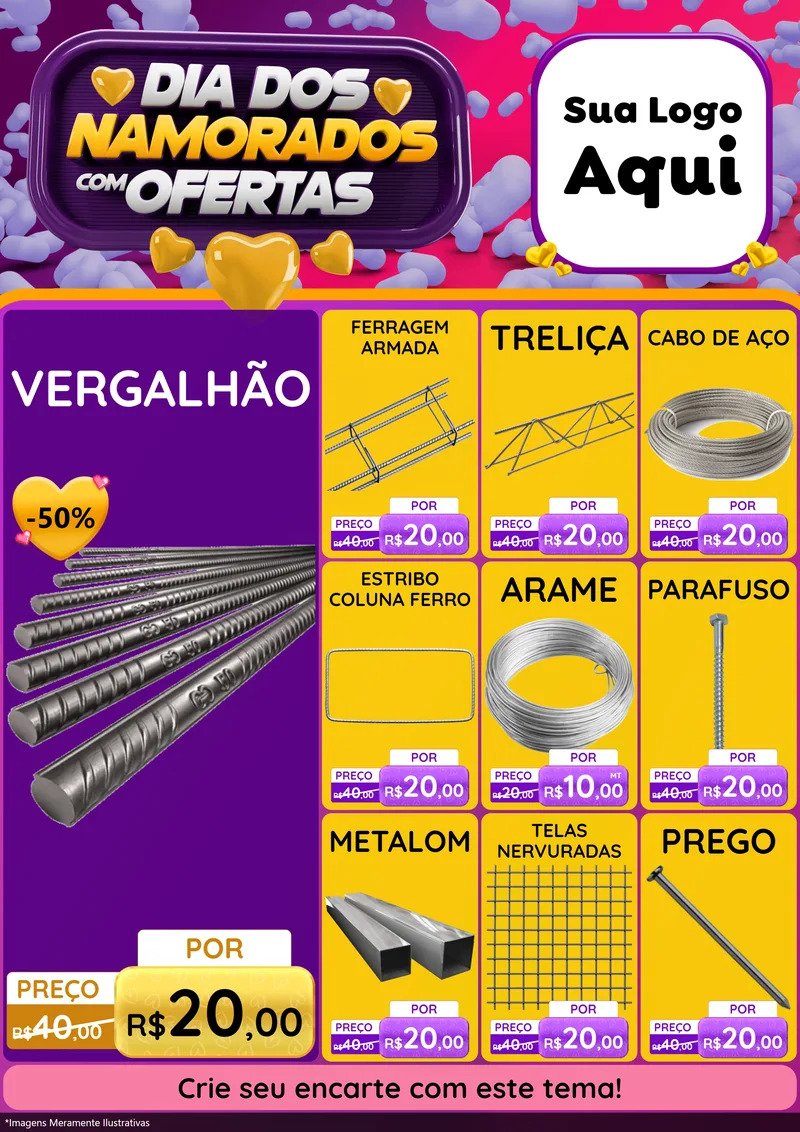 Modelo de Encarte para Encarte A4 Vertical com o tema Dia Dos Namorados Com Ofertas para Ferragens