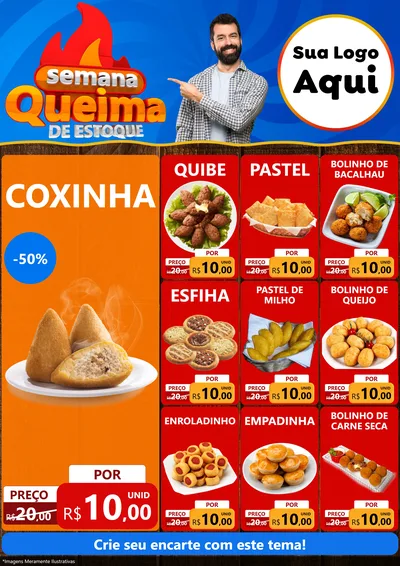 Modelo de Encarte para Encarte A4 Vertical com o tema Semana Queima de Estoque para Salgadaria