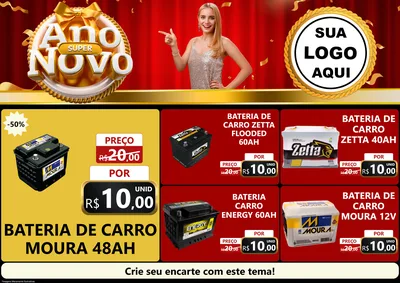 Modelo de Encarte para Encarte A4 Horizontal com o tema Super Ano Novo para Baterias Elétricas