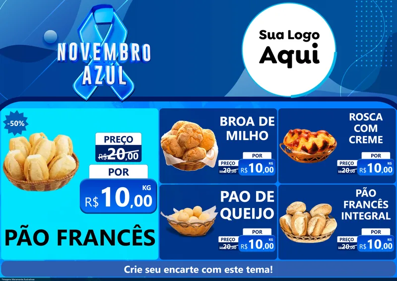 Modelo de Encarte para Encarte A4 Horizontal com o tema Novembro Azul para Padaria