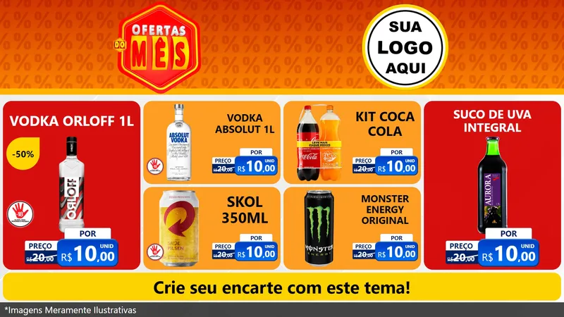 Modelo de TV para TV Horizontal com o tema Ofertas do Mês para Distribuidora de bebidas