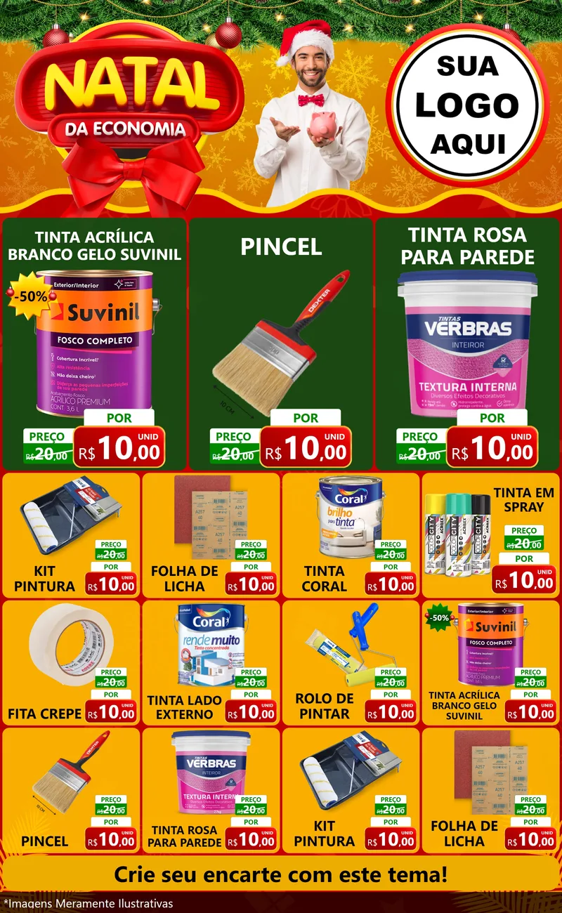 Modelo de Encarte para Encarte Grande com o tema Natal da Economia para Tintas e Ferramentas