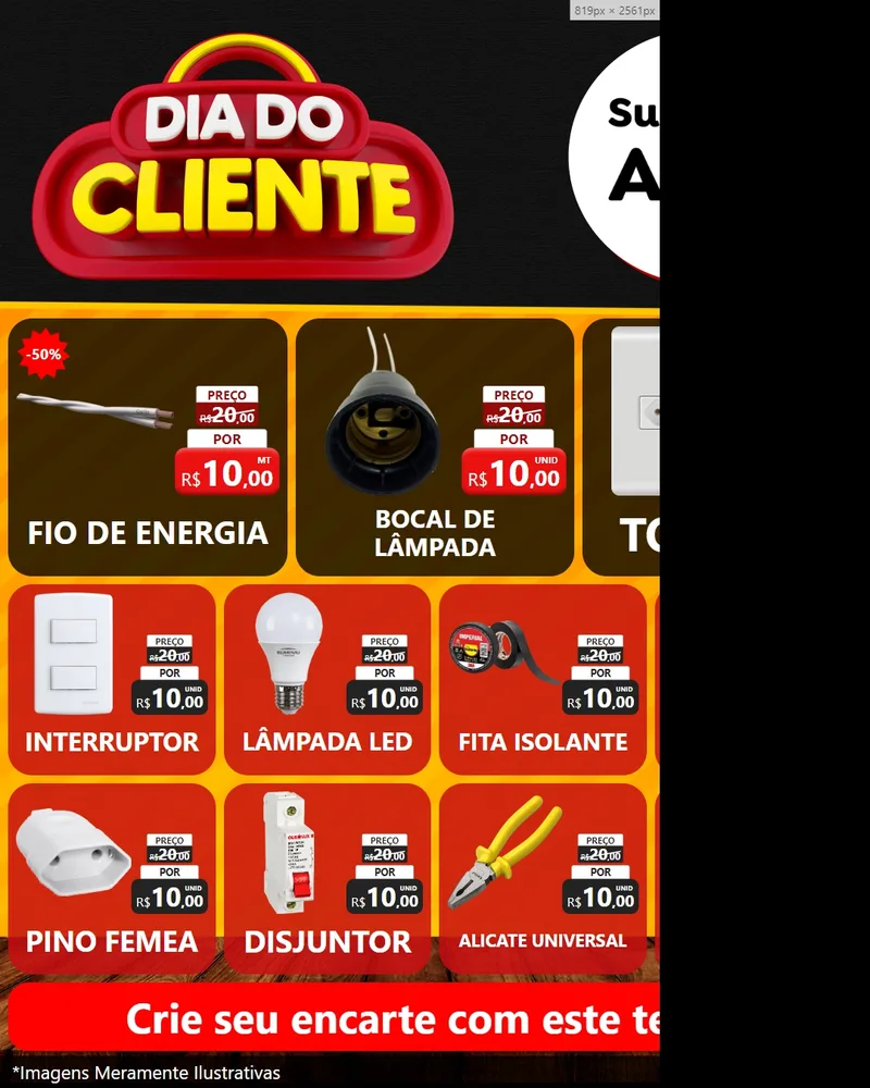 Modelo de Rede Social para Feed Instagram com o tema Dia do Cliente para Materiais Elétricos