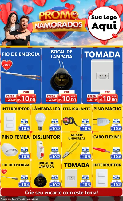 Modelo de Encarte para Encarte Grande com o tema Promo dos Namorados para Materiais Elétricos